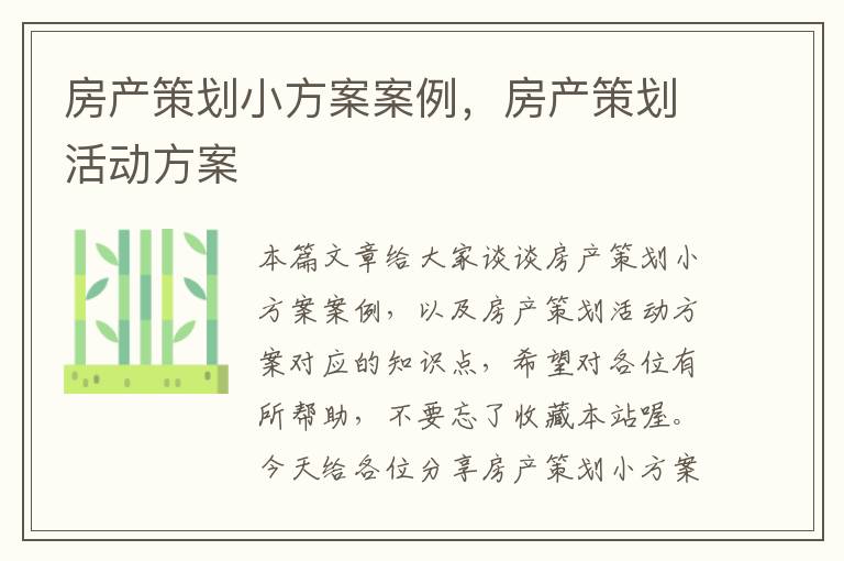 房产策划小方案案例，房产策划活动方案