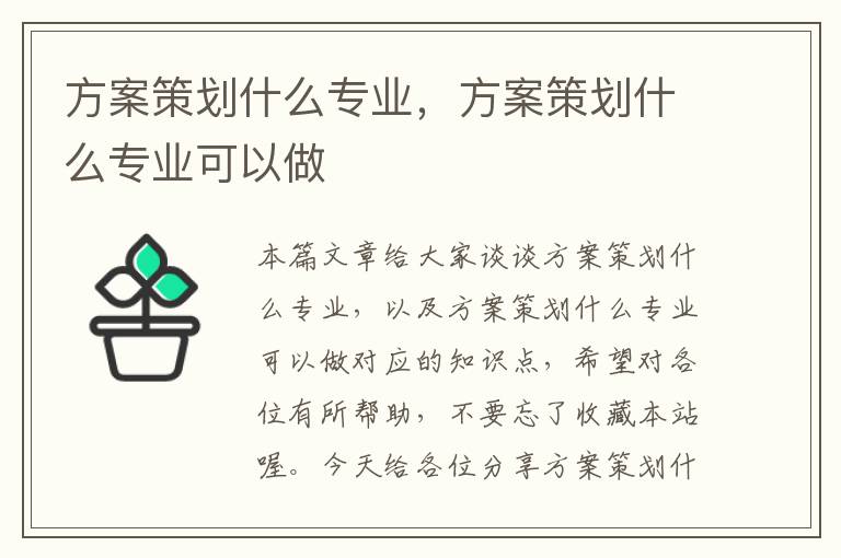 方案策划什么专业，方案策划什么专业可以做