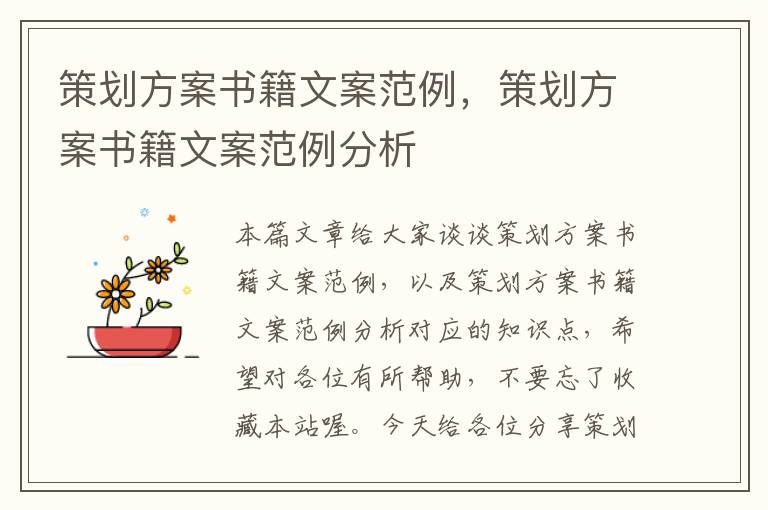 策划方案书籍文案范例，策划方案书籍文案范例分析