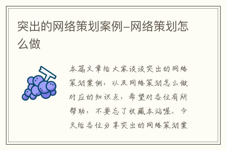 突出的网络策划案例-网络策划怎么做